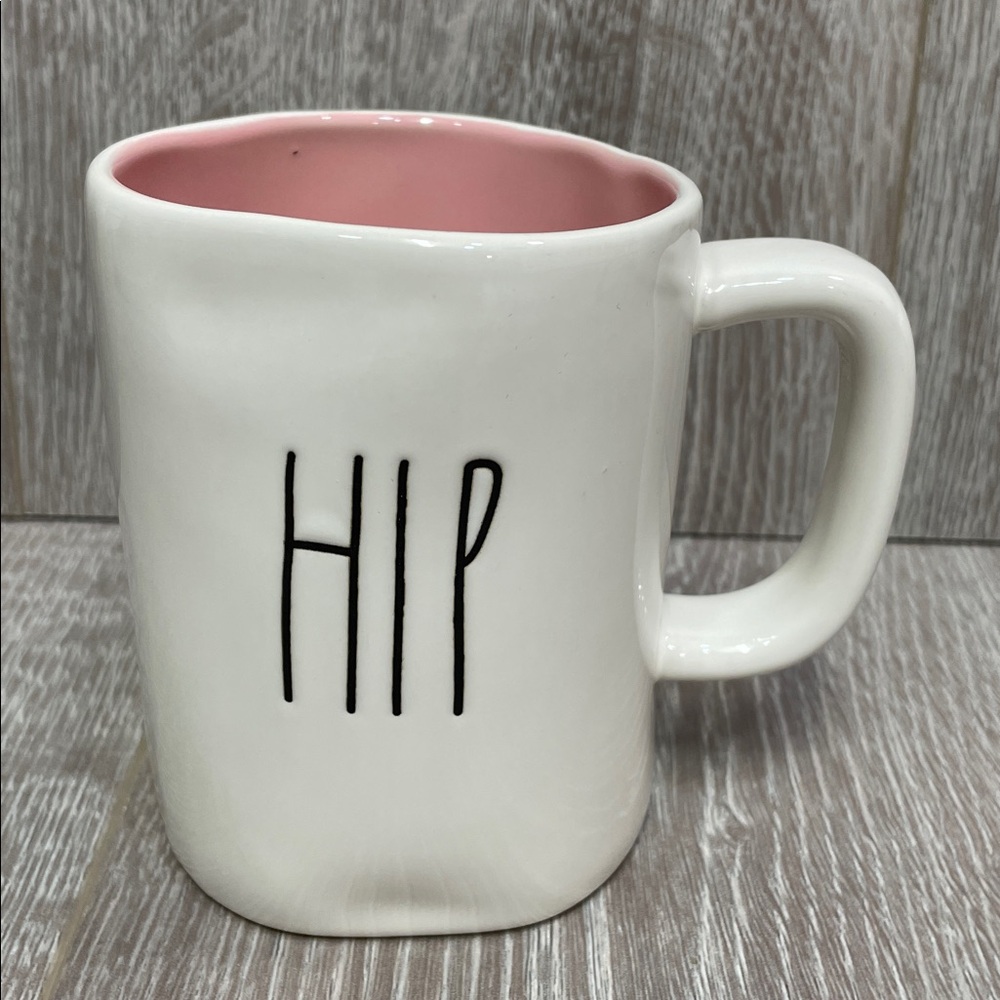 NWT Rae Dunn Double Sided “HIP HOP” Pink Interior Ceramic Coffee Tea Mug